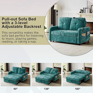 Merax 53.9" Modern Loveseat Pull-out Sofa Bed with Adjustable Backrest