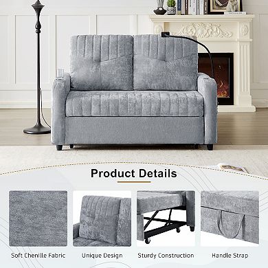 Merax 53.9" Modern Loveseat Pull-out Sofa Bed with Adjustable Backrest