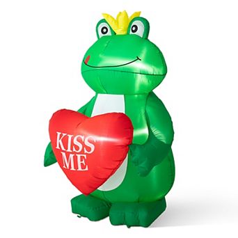 Glitzhome 6”H Lighted Valentine's Inflatable Frog with Heart Decor