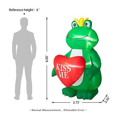 Glitzhome 6”H Lighted Valentine's Inflatable Frog with Heart Decor
