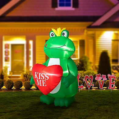 Glitzhome 6”H Lighted Valentine's Inflatable Frog with Heart Decor