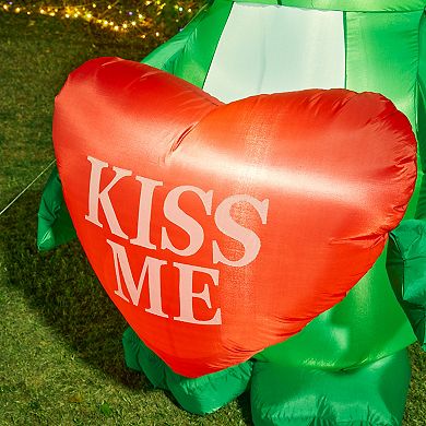 Glitzhome 6”H Lighted Valentine's Inflatable Frog with Heart Decor