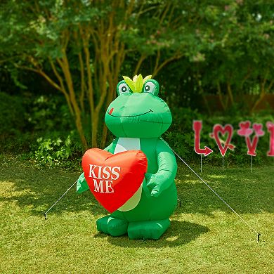 Glitzhome 6”H Lighted Valentine's Inflatable Frog with Heart Decor