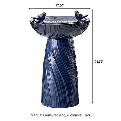 Glitzhome Cobalt Blue Twist Textured Birdbath Ceramic Outdoor Floor Fountain