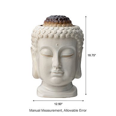 Glitzhome Zen-Style Buddha Head Glaze Ceramic Floor Fountain