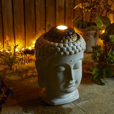 Glitzhome Zen-Style Buddha Head Glaze Ceramic Floor Fountain