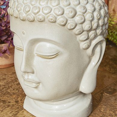 Glitzhome Zen-Style Buddha Head Glaze Ceramic Floor Fountain
