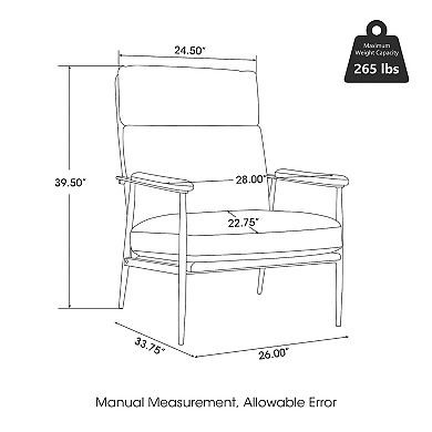 Glitzhome Leatherette Armchair With High Back and Padded Arms