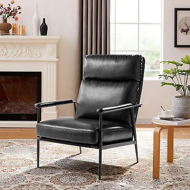 Glitzhome Leatherette Armchair With High Back and Padded Arms