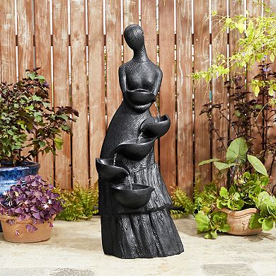 Glitzhome 39.75"H Modern Abstract Women Sculpture Polyresin Outdoor Fountain