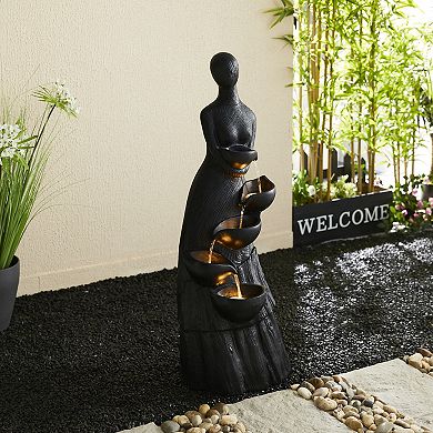Glitzhome 39.75"H Modern Abstract Women Sculpture Polyresin Outdoor Fountain
