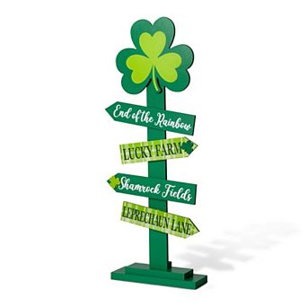 Glitzhome 36"H Prominent St. Patrick's Wood Shamrock Word Sign Porch Decor