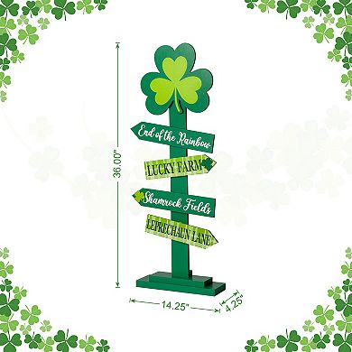 Glitzhome 36"H Prominent St. Patrick's Wood Shamrock Word Sign Porch Decor