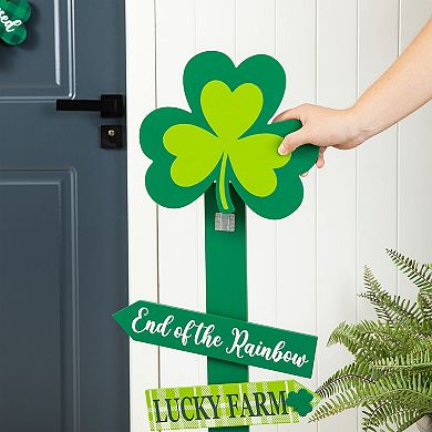 Glitzhome 36"H Prominent St. Patrick's Wood Shamrock Word Sign Porch Decor