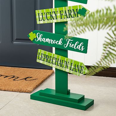 Glitzhome 36"H Prominent St. Patrick's Wood Shamrock Word Sign Porch Decor