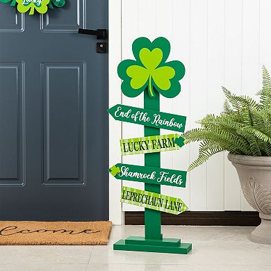 Glitzhome 36"H Prominent St. Patrick's Wood Shamrock Word Sign Porch Decor