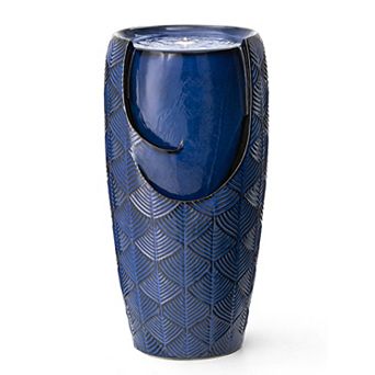 Glitzhome Oversized Scale-Like Textured Glaze Ceramic Pot Outdoor Floor Fountain