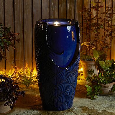 Glitzhome Oversized Scale-Like Textured Glaze Ceramic Pot Outdoor Floor Fountain