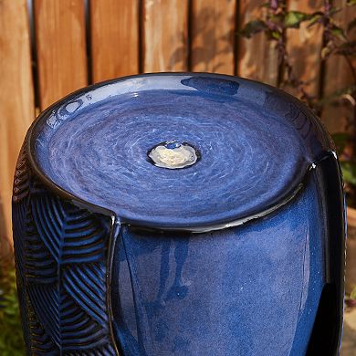 Glitzhome Oversized Scale-Like Textured Glaze Ceramic Pot Outdoor Floor Fountain