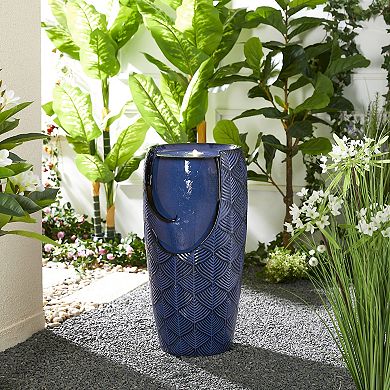 Glitzhome Oversized Scale-Like Textured Glaze Ceramic Pot Outdoor Floor Fountain