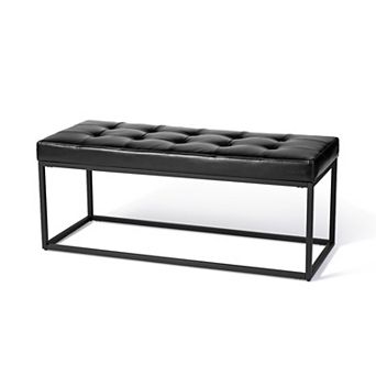 Glitzhome Modern Black Tufted Upholstered Bench with Metal Frame Legs