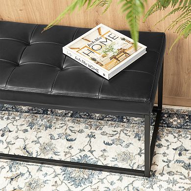 Glitzhome Modern Black Tufted Upholstered Bench with Metal Frame Legs
