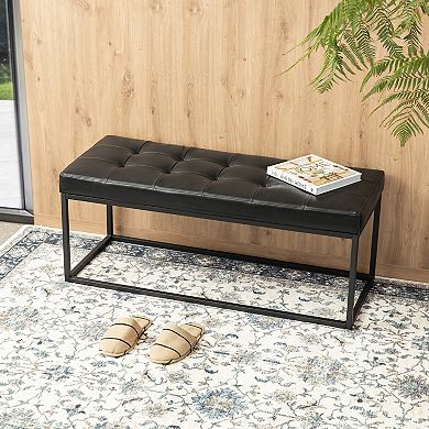 Glitzhome Modern Black Tufted Upholstered Bench with Metal Frame Legs