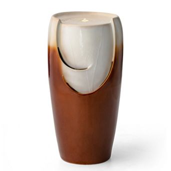 Glitzhome Oversized Sand Beige and Brown Glaze Ceramic Pot Floor Fountain