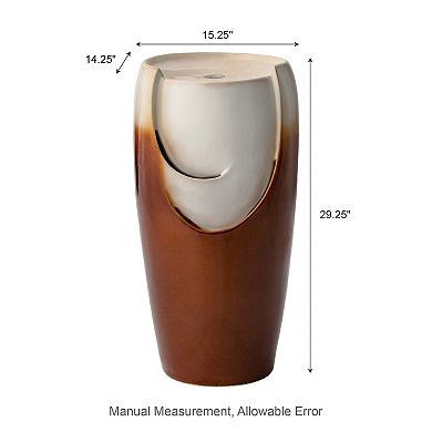 Glitzhome Oversized Sand Beige and Brown Glaze Ceramic Pot Floor Fountain