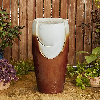 Glitzhome Oversized Sand Beige and Brown Glaze Ceramic Pot Floor Fountain