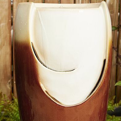 Glitzhome Oversized Sand Beige and Brown Glaze Ceramic Pot Floor Fountain