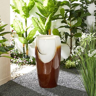 Glitzhome Oversized Sand Beige and Brown Glaze Ceramic Pot Floor Fountain