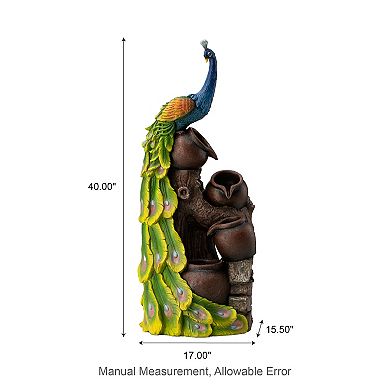Glitzhome Oversized 4-Tiered Peacock and Jars Polyresin Outdoor Floor Fountain