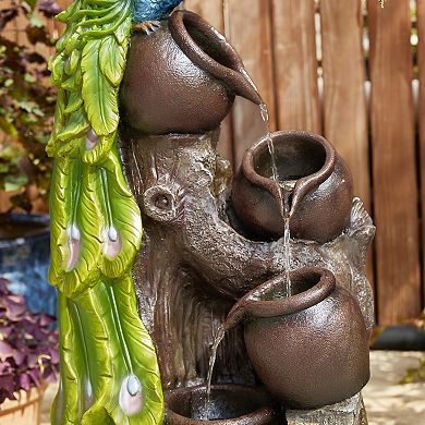 Glitzhome Oversized 4-Tiered Peacock and Jars Polyresin Outdoor Floor Fountain