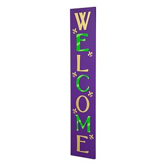 Glitzhome 42"H Mardi Gras WELCOME Wooden Porch Sign on a Purple Background