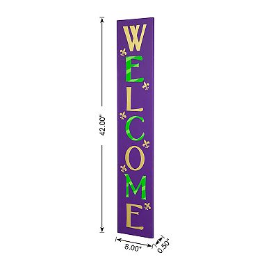Glitzhome 42"H Mardi Gras WELCOME Wooden Porch Sign on a Purple Background