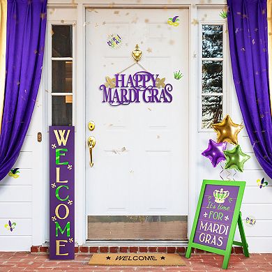 Glitzhome 42"H Mardi Gras WELCOME Wooden Porch Sign on a Purple Background
