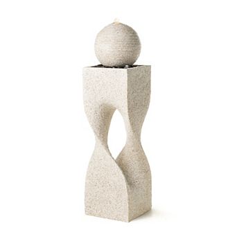 Glitzhome Oversized Modern Garden Fountain - Geometric Pedestal and Sphere Polyresin Floor Fountain