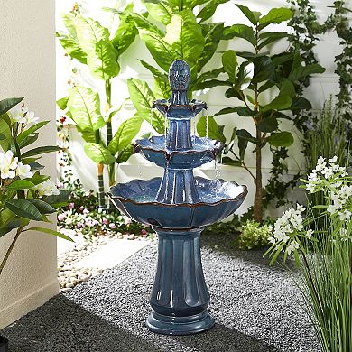 Glitzhome Oversized Pedestal Lotus Textured Ceramic Outdoor Floor Fountain