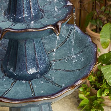 Glitzhome Oversized Pedestal Lotus Textured Ceramic Outdoor Floor Fountain