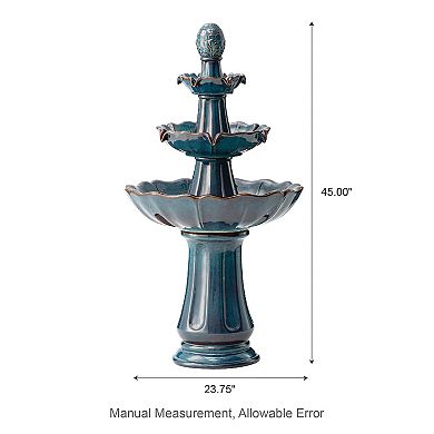 Glitzhome Oversized Pedestal Lotus Textured Ceramic Outdoor Floor Fountain