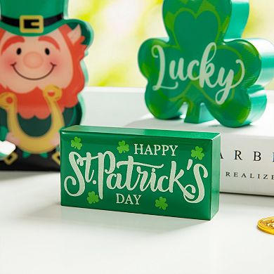 Glitzhome 6"H Set of 4 St Patrick's Epoxy Wooden Pot of Leprechaun Table Decor