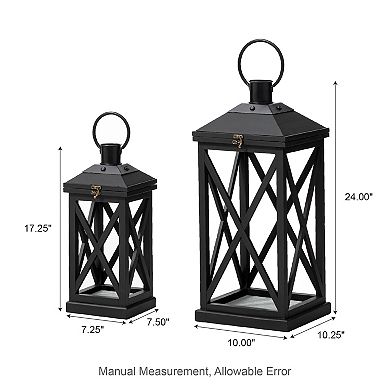 Glitzhome Set of 2 Farmhouse Wood/Metal Black Lanterns