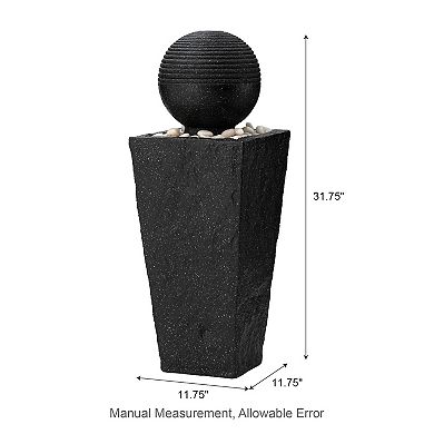 Glitzhome Black Geometric Pedestal and Sphere Polyresin Outdoor Floor Fountain