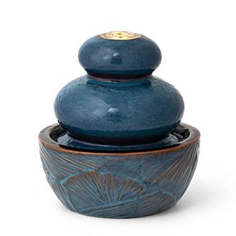 Glitzhome 8.75''H Turquoise Leaf Textured Ceramic Tabletop Fountain