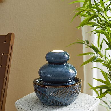Glitzhome 8.75''H Turquoise Leaf Textured Ceramic Tabletop Fountain