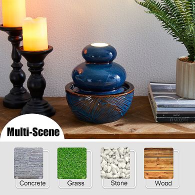 Glitzhome 8.75''H Turquoise Leaf Textured Ceramic Tabletop Fountain