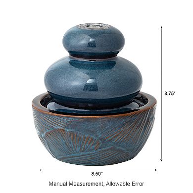 Glitzhome 8.75''H Turquoise Leaf Textured Ceramic Tabletop Fountain