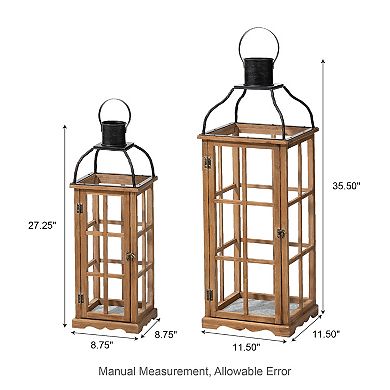 Glitzhome Set of 2 Oversized Farmhouse Wood/Metal Natural Lanterns