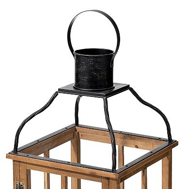 Glitzhome Set of 2 Oversized Farmhouse Wood/Metal Natural Lanterns